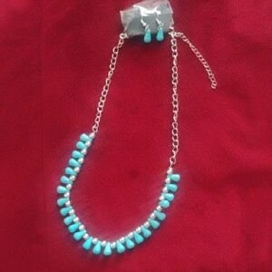 Chic Turquoise and Silver Necklace Set